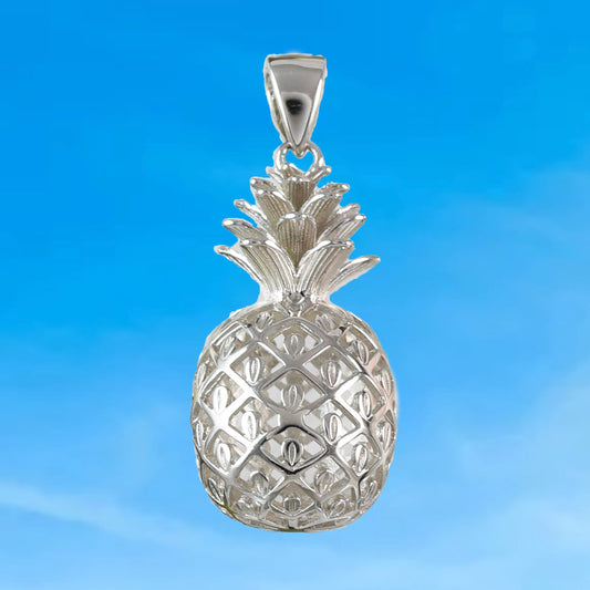 Gorgeous Hawaiian X-Large 3D Pineapple Necklace, Sterling Silver Pineapple Pendant, N6132 Birthday Wife Mom Mother Gift, Statement PC