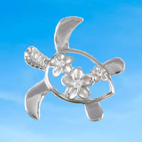 Magnifique collier hawaïen à 3 grandes tortues de mer Plumeria, pendentif tortue en argent sterling 3 Plumeria CZ N6142 Cadeau d'anniversaire pour maman