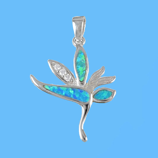 Collier unique oiseau de paradis en opale bleue hawaïenne, pendentif oiseau de paradis en argent sterling opale bleue CZ N6155 cadeau d'anniversaire pour maman