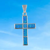 Gorgeous Hawaiian Blue Opal Cross Necklace, Sterling Silver Blue Opal Cross Pendant, N6165 Birthday Mother Mom Anniversary Gift