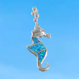 Beautiful Unique Hawaiian Blue Opal Seahorse Necklace, Sterling Silver Blue Opal Sea Horse Pendant, N6167 Birthday Mother Mom Gift