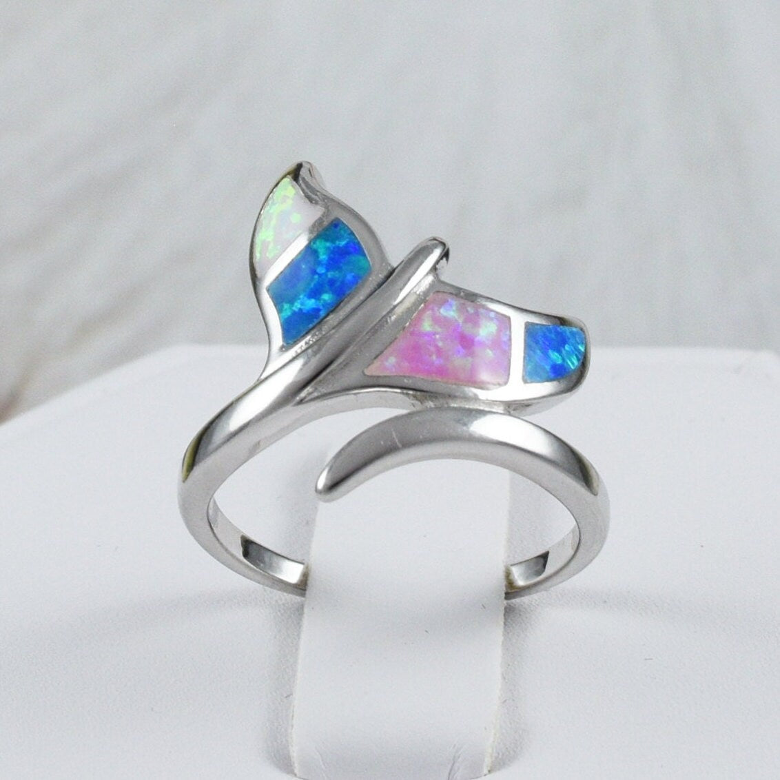 Unique Beautiful Hawaiian Large Tri-color Opal Whale Tail Ring, Sterling Silver Opal Whale Tail Ring, R2380 Birthday Mom Mother Gift