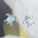 Beautiful Hawaiian Genuine Larimar Sea Turtle Earring, Sterling Silver Larimar Turtle Stud Earring, E8465 Birthday Wife Mom Mother Gift