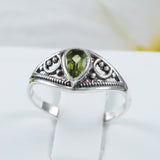 Unique Beautiful Hawaiian Genuine Peridot Rain Drop Ring, Sterling Silver Peridot Ring, R2606 Birthday Mom Wife Mother Gift