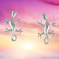 Unique Hawaiian Large Gecko Earring, Sterling Silver Gecko Lizard Stud Earring, E4117 Birthday Wife Mom Girl Mother Gift, Island Jewelry