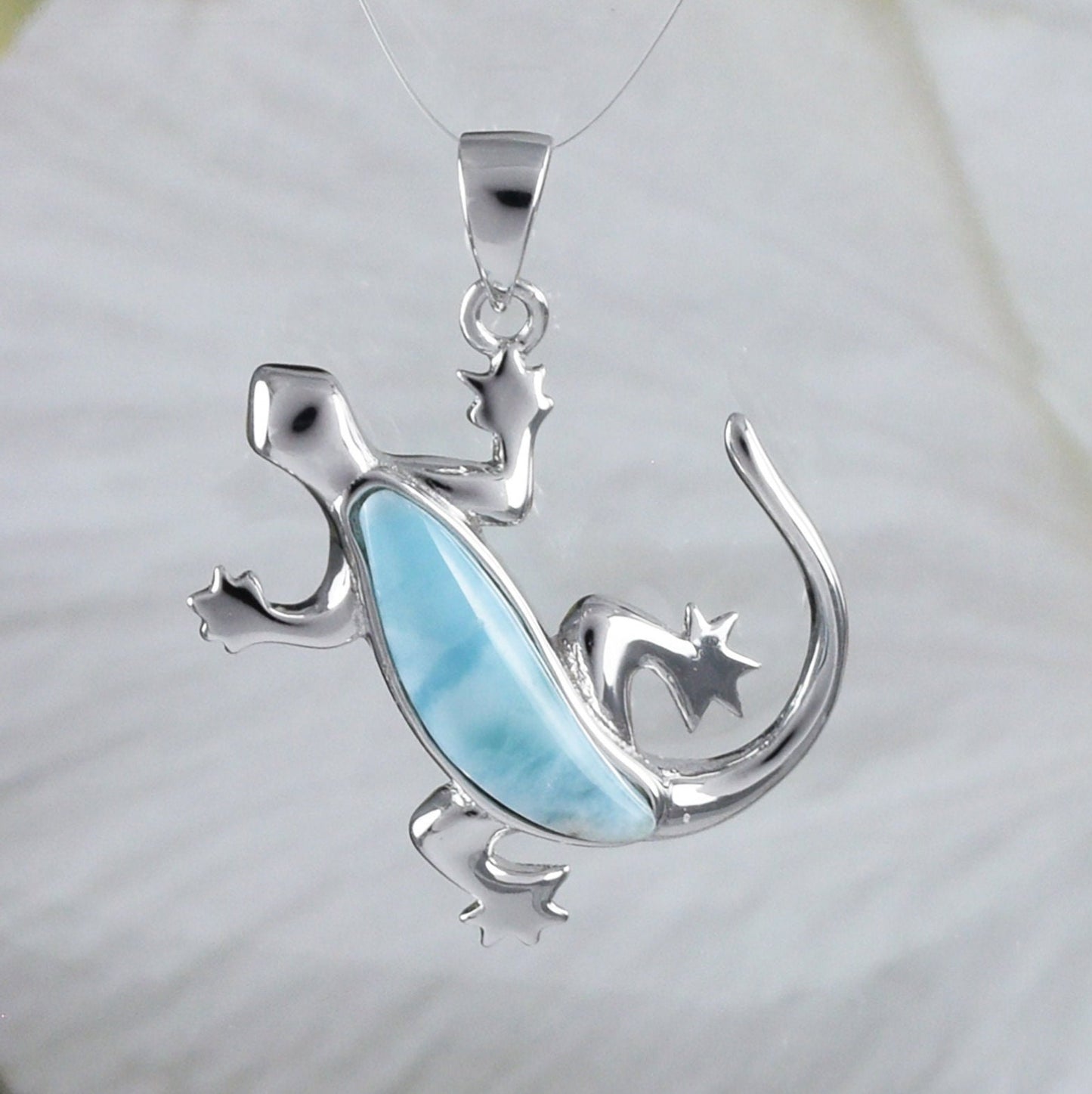 Collier unique en véritable larimar gecko hawaïen, pendentif en argent sterling larimar gecko, cadeau d'anniversaire pour mère, épouse, maman, N8451