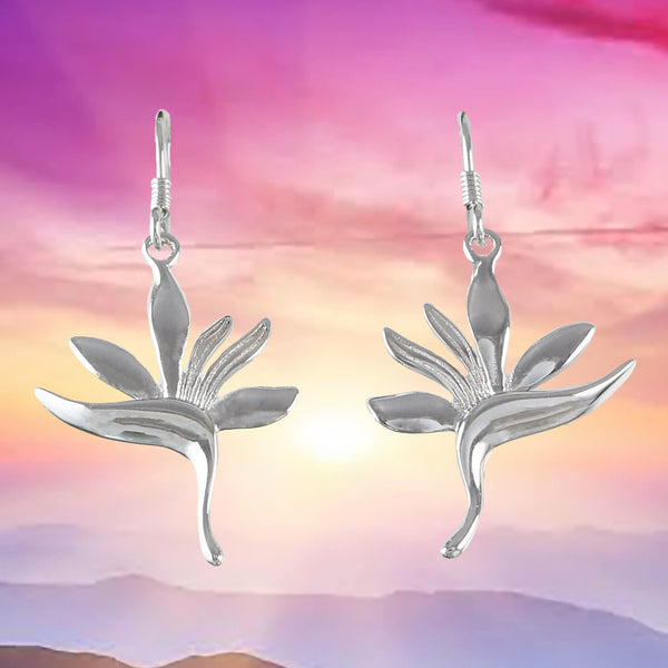 Boucles d'oreilles uniques en forme d'oiseau de paradis hawaïen, boucles d'oreilles pendantes en argent sterling avec fleur d'oiseau de paradis, cadeau d'anniversaire pour maman E4108