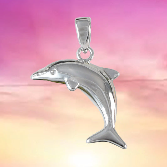 Pretty Hawaiian Dolphin Necklace, Sterling Silver Leaping Dolphin Pendant, N2002 Birthday Mother Wife Mom Girl Gift, Island Jewelry