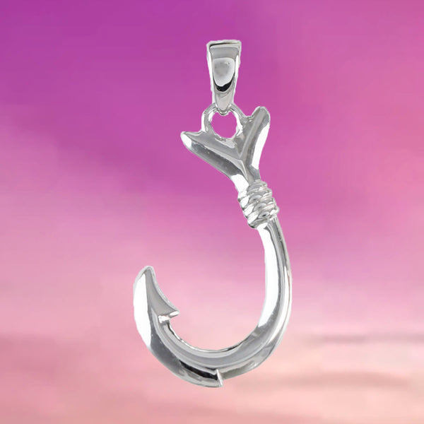 Joli collier hawaïen en forme d'hameçon 3D, pendentif en argent sterling en forme d'hameçon 3D, cadeau d'anniversaire pour mère, maman et fille, bijoux des îles N2013