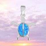 Pretty Hawaiian Blue Opal Sea Turtle Necklace, Sterling Silver Opal Turtle Charm Pendant, N2012 Birthday Mother Mom Gift, Island Jewelry