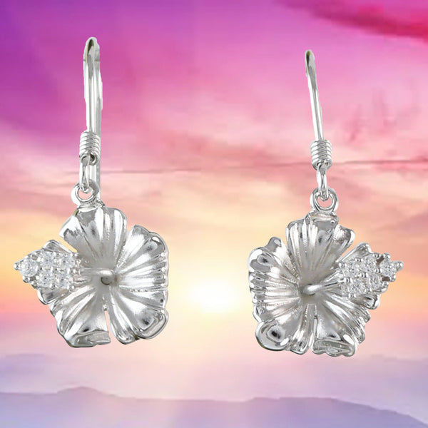 Magnifique boucle d'oreille hibiscus hawaïen, fleur officielle de l'État d'Hawaï, boucle d'oreille pendante hibiscus CZ en argent sterling, cadeau d'anniversaire pour femme et maman E4122