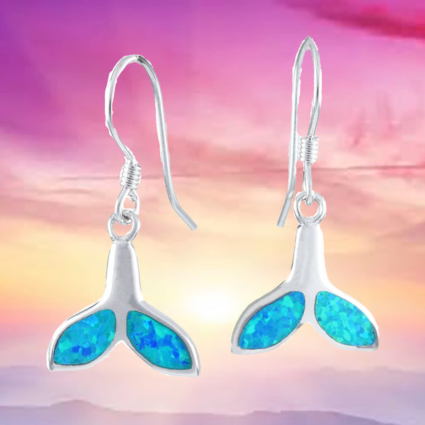 Magnifique boucle d'oreille en forme de queue de baleine en opale bleue hawaïenne, boucle d'oreille pendante en argent sterling avec queue de baleine en opale bleue, cadeau d'anniversaire pour femme, maman et mère, E4132