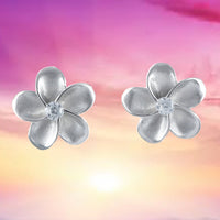 Beautiful Hawaiian Plumeria Earring, Sterling Silver Plumeria Flower CZ Stud Earring, E4011 Birthday Wife Mom Girl Mother Gift, Island Jewelry