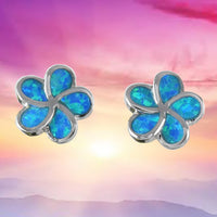 Beautiful Hawaiian Blue Opal Plumeria Earring, Sterling Silver Blue Opal Plumeria Flower Stud Earring E4025 Birthday Wife Mom Mother Gift