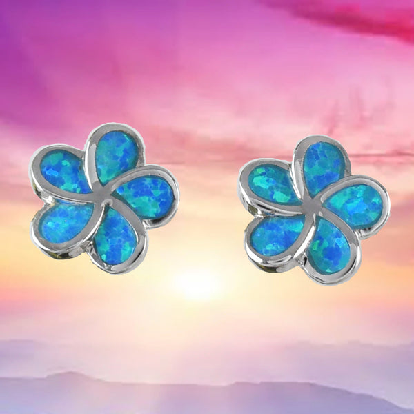 Magnifique boucle d'oreille Plumeria en opale bleue hawaïenne, boucle d'oreille à tige en argent sterling avec fleur de Plumeria en opale bleue E4025, cadeau d'anniversaire pour femme, maman, mère