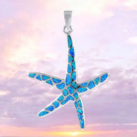 Gorgeous X-Large Hawaiian Blue Opal Starfish Necklace, Sterling Silver Blue Opal Star Fish Pendant, N8376 Birthday Mom Gift, Statement PC