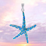 Magnifique collier étoile de mer hawaïenne en opale bleue XL, pendentif étoile de mer en argent sterling avec opale bleue, cadeau d'anniversaire pour maman N8376, déclaration PC