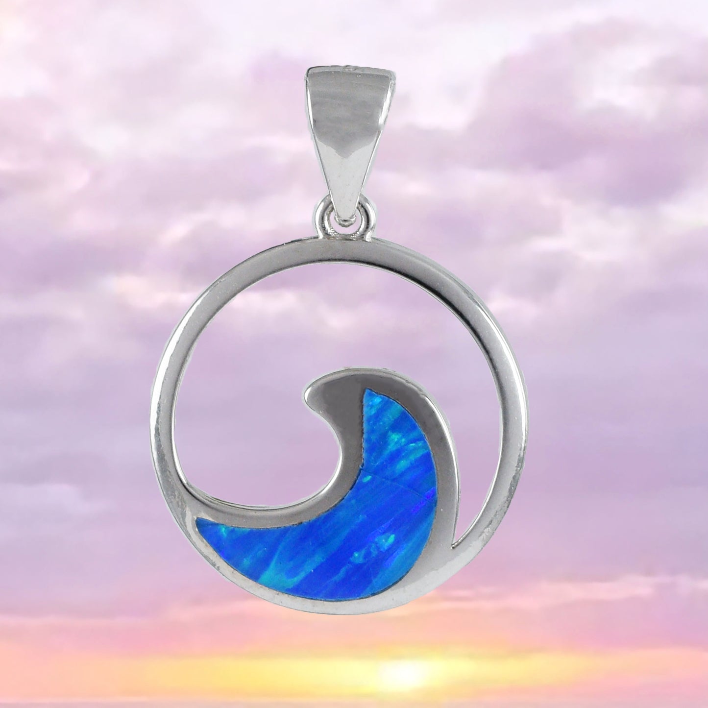 Unique Hawaiian Blue Opal Ocean Wave Necklace, Sterling Silver Blue Opal Wave Pendant, N8383 Birthday Mom Mother Gift, Island Jewelry