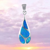 Magnifique collier goutte de pluie en opale bleue hawaïenne, pendentif goutte de pluie en opale bleue en argent sterling, cadeau d'anniversaire pour maman N8387