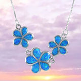 Beautiful Hawaiian 3 Blue Opal Plumeria Necklace, Past Present & Future, Sterling Silver Opal 3 Plumeria Necklace, N8389 Birthday Mom Gift