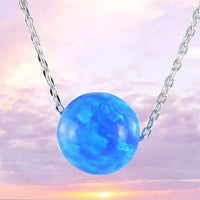 Unique Beautiful Hawaiian Blue Opal Earth Ball Necklace, Sterling Silver Blue Opal Earth Ball Necklace, N8393 Birthday Mom Mother Gift