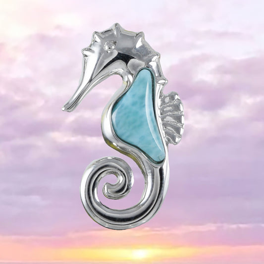 Collier unique en véritable hippocampe hawaïen en larimar, pendentif en argent sterling avec hippocampe en larimar, cadeau d'anniversaire, de Saint-Valentin, pour femme et maman, N8446