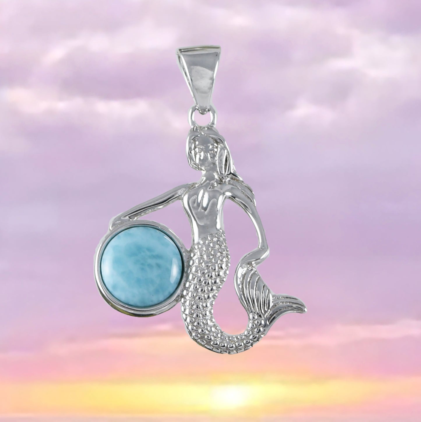 Collier unique en véritable larimar hawaïen avec pendentif sirène en argent sterling, N8447, cadeau d'anniversaire pour mère, épouse, maman