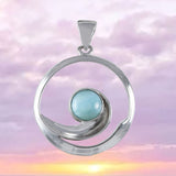 Collier unique en véritable larimar hawaïen avec vagues de l'océan, pendentif en argent sterling avec larimar et vagues de l'océan, cadeau d'anniversaire pour mère, épouse, maman, N8449