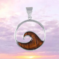 Unique Hawaiian Genuine Koa Wood Ocean Wave Necklace, Sterling Silver Wave Pendant, N8519 Birthday Mom Wife Valentine Gift