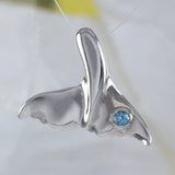 Beautiful Hawaiian Genuine Blue Topaz Whale Tail Necklace, Sterling Silver Whale Tail Pendant, N8886 Birthday Mother Wife Mom Gift