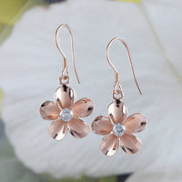 Beautiful Hawaiian Plumeria Earring, Sterling Silver Rose-Gold Plated Plumeria Flower CZ Dangle Earring, E8895 Birthday Mom Mother Gift