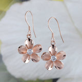 Beautiful Hawaiian Plumeria Earring, Sterling Silver Rose-Gold Plated Plumeria Flower CZ Dangle Earring, E8895 Birthday Mom Mother Gift