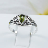 Unique Beautiful Hawaiian Genuine Peridot Rain Drop Ring, Sterling Silver Peridot Ring, R2606 Birthday Mom Wife Mother Gift