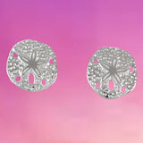 Unique Hawaiian Sand Dollar Earring, Sterling Silver Sand Dollar Stud Earring, E4113 Mother Birthday Mom Wife Girl Gift, Island Jewelry