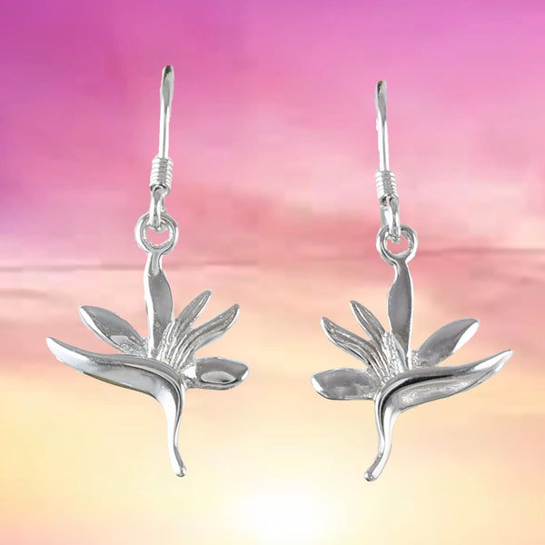 Boucles d'oreilles uniques en forme d'oiseau de paradis hawaïen, boucles d'oreilles pendantes en argent sterling avec fleur d'oiseau de paradis E4106, cadeau d'anniversaire pour femme, maman, fille, mère