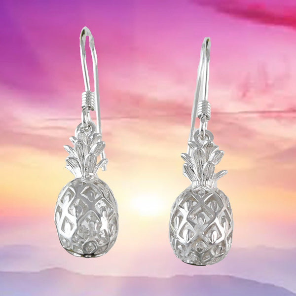 Beautiful Hawaiian 3D Pineapple Earring, Sterling Silver Pineapple Dangle Earring, E4120 Birthday Wife Mom Mother Gift, Island Jewelry