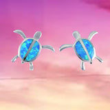 Beautiful Hawaiian Blue Opal Sea Turtle Earring, Sterling Silver Blue Opal Turtle Stud Earring, E4019 Birthday Wife Mom Mother Gift