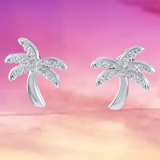 Beautiful Hawaiian Palm Tree Earring, Sterling Silver Palm Tree CZ Stud Earring, E4021 Birthday Mom Mother Gift, Island Jewelry