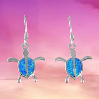 Beautiful Hawaiian Blue Opal Sea Turtle Earring, Sterling Silver Blue Opal Turtle Dangle Earring, E4020 Birthday Mom Mother Gift