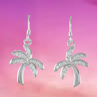 Beautiful Hawaiian Palm Tree Earring, Sterling Silver Palm Tree CZ Dangle Earring, E4022A Birthday Mom Mother Gift, Island Jewelry