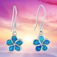 Magnifique boucle d'oreille Plumeria en opale bleue hawaïenne, boucle d'oreille pendante en argent sterling avec fleur de Plumeria en opale bleue, cadeau d'anniversaire pour maman E4026