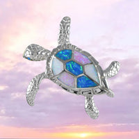 Gorgeous Hawaiian X-Large Tri-color Opal Sea Turtle Necklace, Sterling Silver Blue White Pink Opal Turtle Pendant, N8365A Birthday Mom Gift