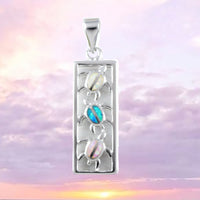 Beautiful Hawaiian Tri-color Opal 3 Sea Turtle Necklace, Sterling Silver Blue White Pink Opal 3 Turtle Barrel Charm Pendant, N8370 Mom Gift