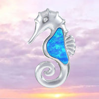 Magnifique collier hippocampe en opale bleue hawaïenne, pendentif hippocampe en argent sterling avec opale bleue N8378, cadeau d'anniversaire pour maman, bijoux des îles