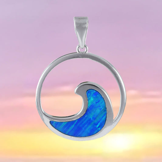 Unique Hawaiian Large Blue Opal Ocean Wave Necklace, Sterling Silver Blue Opal Wave Pendant, N8382 Birthday Mom Mother Gift