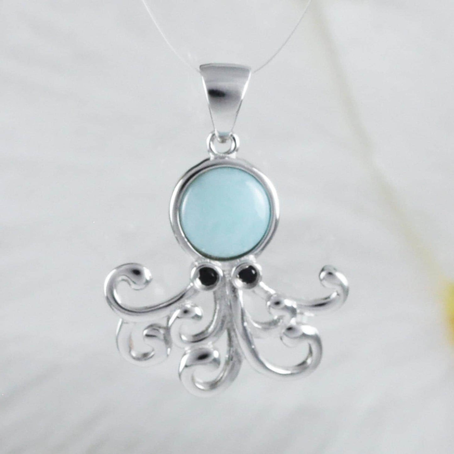 Unique Hawaiian Genuine Larimar Octopus Necklace, Sterling Silver Larimar Octopus Pendant, N8439 Birthday Mother Wife Mom Gift