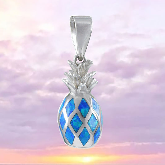 Unique Beautiful Hawaiian 3D Blue Opal Pineapple Necklace, Sterling Silver Blue Opal Pineapple Pendant, N8386 Birthday Mom Mother Gift