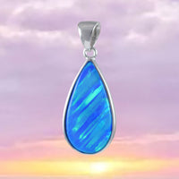 Magnifique collier goutte de pluie en opale bleue hawaïenne, pendentif goutte de pluie en opale bleue en argent sterling, cadeau d'anniversaire pour maman N8388