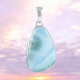 Unique Gorgeous Hawaiian Large Genuine Larimar Necklace, Sterling Silver Natural Larimar Pendant, N8394 Birthday Mom Gift, Statement PC