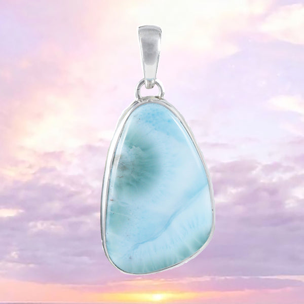 Unique Gorgeous Hawaiian Large Genuine Larimar Necklace, Sterling Silver Natural Larimar Pendant, N8394 Birthday Mom Gift, Statement PC